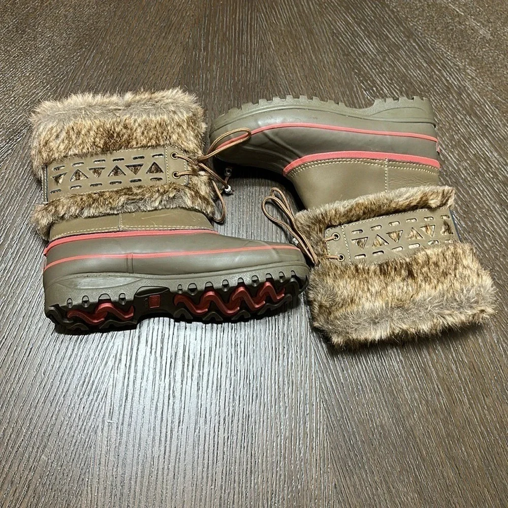 Khombu Womens Fur Lined Winter Snow Boots Waterproof Pink Trim Lace Up‎ Size 7